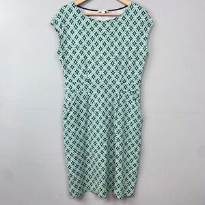 Boden Florrie Dress Size 10 Green Navy Geometric Print Cap Sleeve Twee Retro Mod